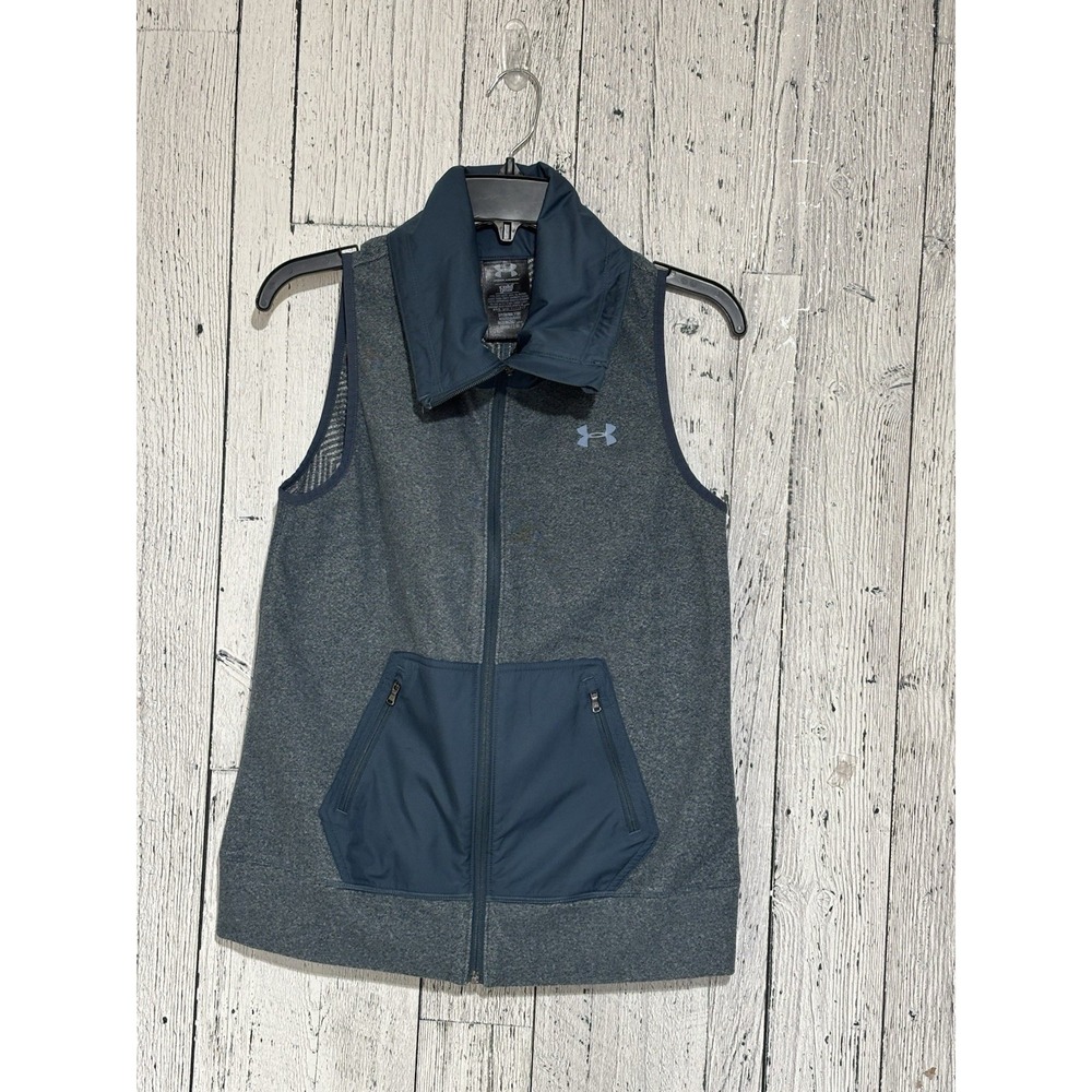 Under Armour ColdGear Infared Fleece Vest Blue Full Zip High Neck Womens Size S